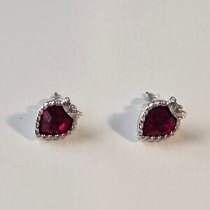 Silver with Ruby Red Heart Crystal Post Earrings